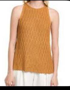 Lafayette148 New York Honeycomb Halter Silk Blend Tank in Golden Sz S MSRP ~$300